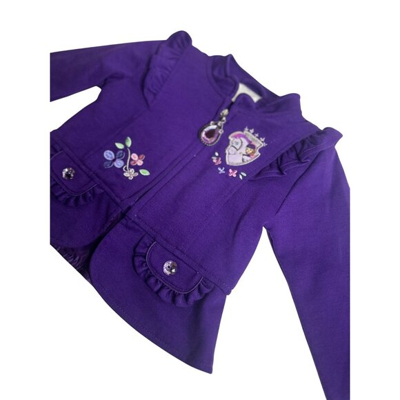 Disney Princess Sofia Full-Zip Sweater Purple Ruffle Embroidery 11"x12 Jacket 2T - Picture 3 of 7